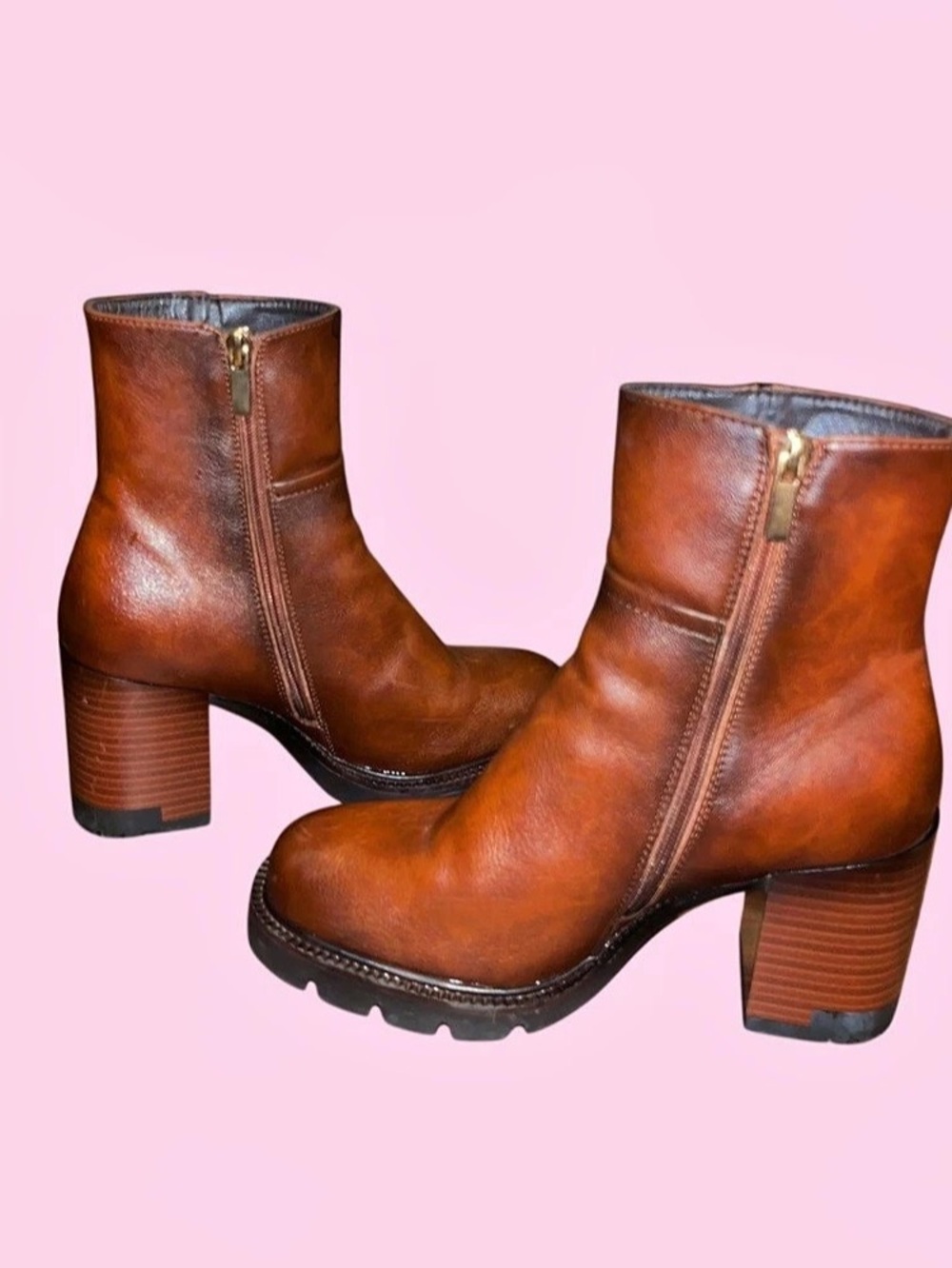 Patrizia Brown Zip Heeled Ankle Boots